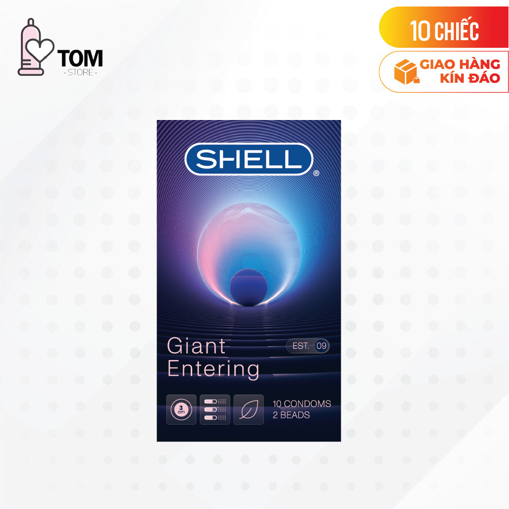 [Hộp 10 cái] Bao cao su Shell Giant Entering - Gân nổi, bi tăng 3cm