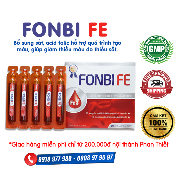FONBI FE ỐNG - Bổ sung sắt, acid folic hỗ trợ quá trình tạo máu, giúp giảm thiếu máu do thiếu sắt.