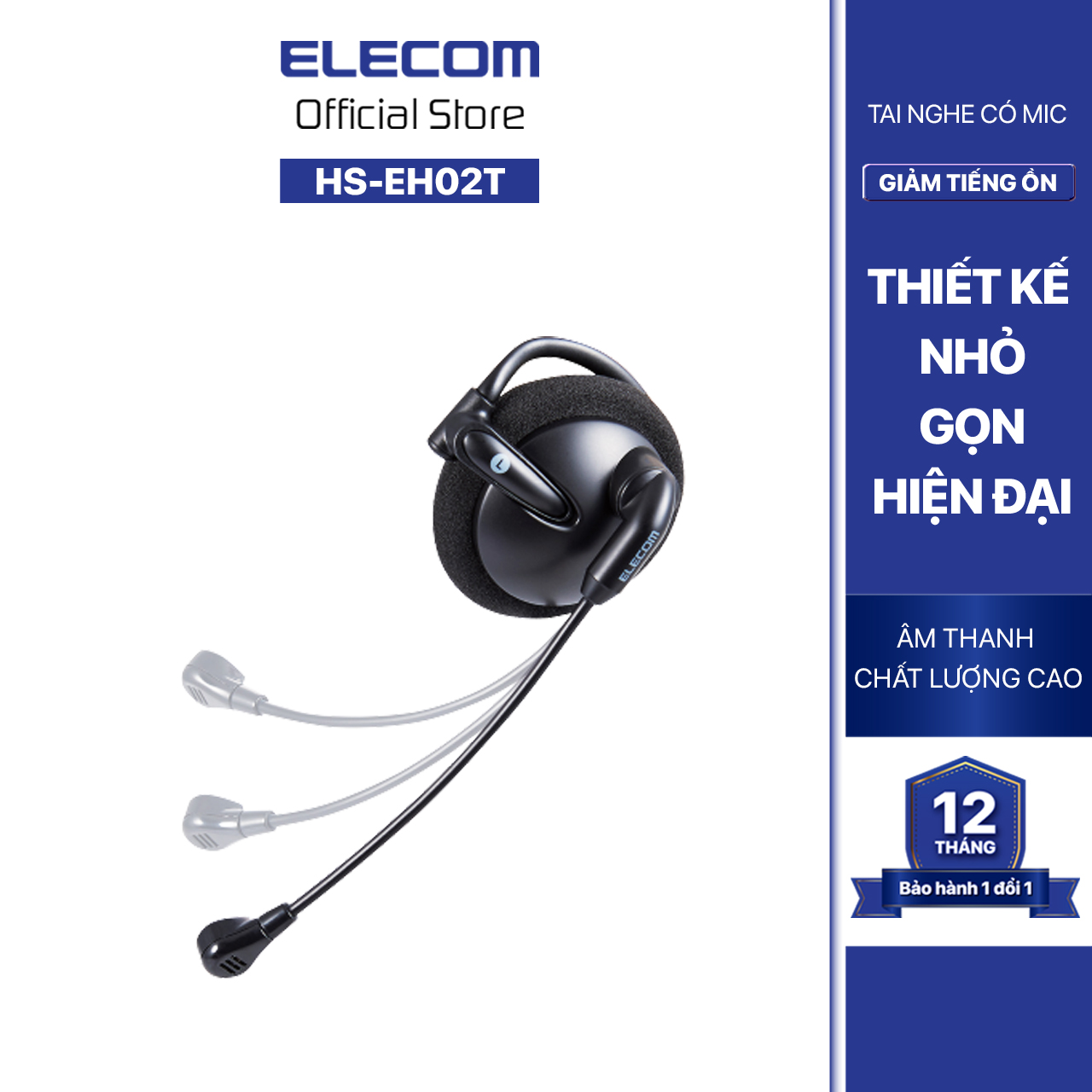 Tai nghe micro đàm thoại móc vành tai ELECOM HS-EH02T - Hàng chính hãng