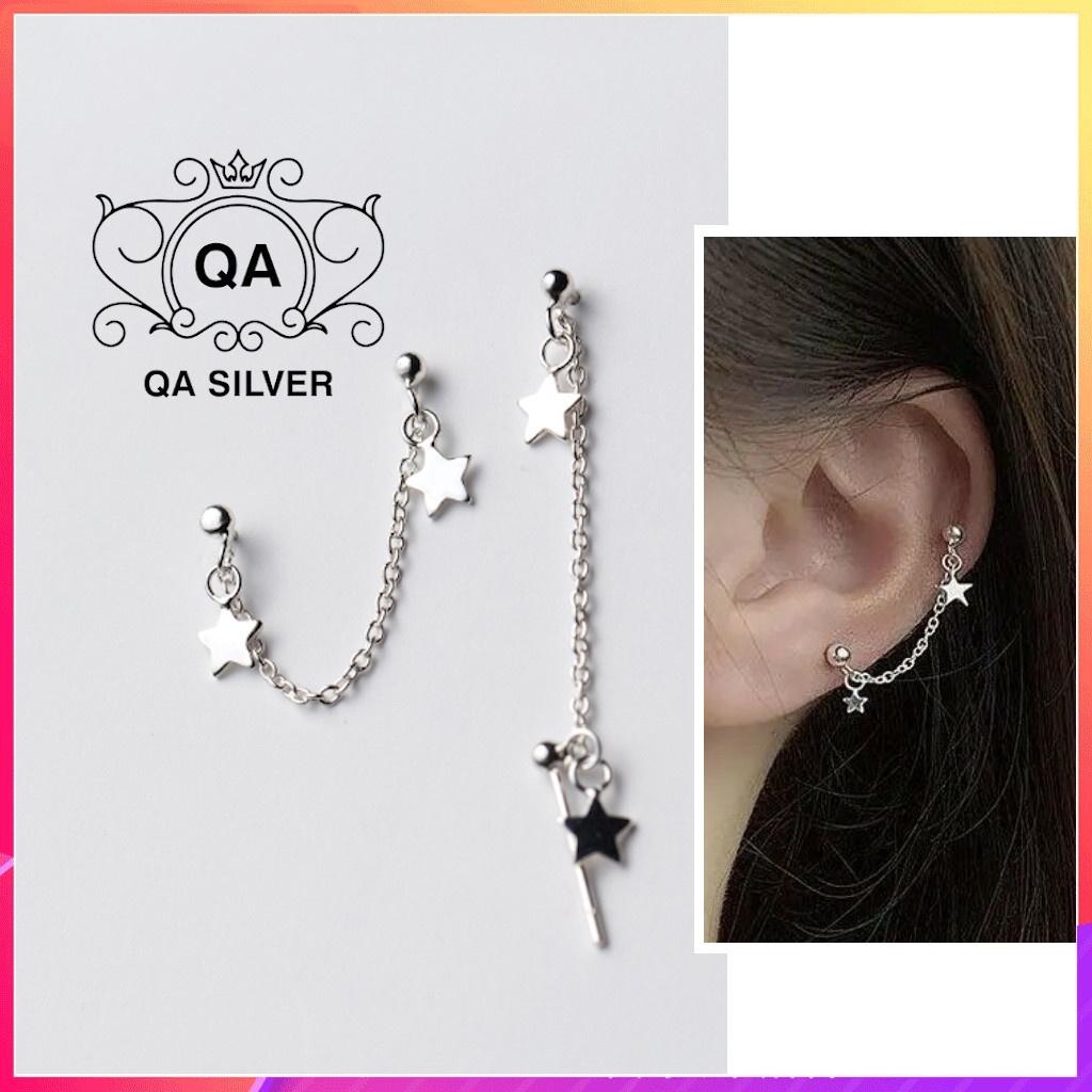 Khuyên tai bạc 925 ngôi sao 2 lỗ bông nữ kẹp vành S925 STAR Silver Earrings QA SILVER EA210210