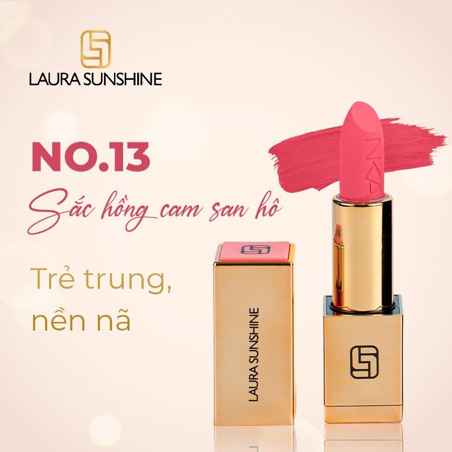 No.13 - Màu hồng cam san hô - Son lì siêu mịn cao cấp Hàn Quốc - Golden Velvet Lipstick - Laura Sunshine - Nhật Kim Anh