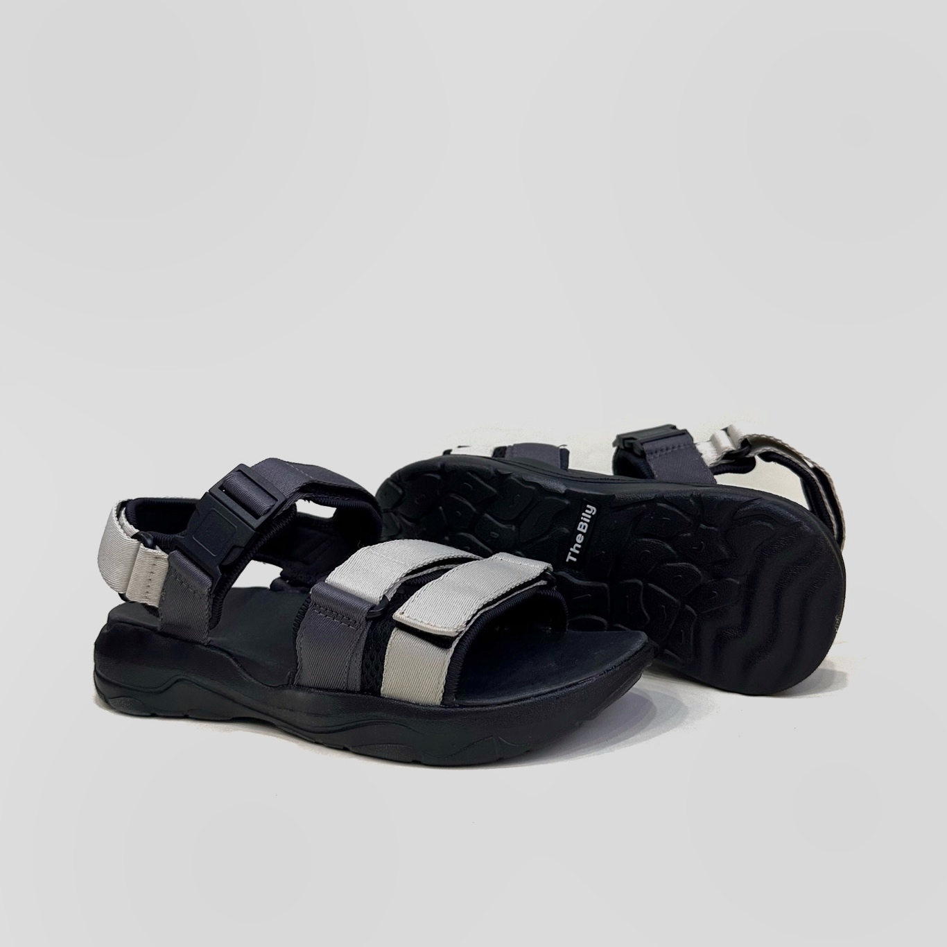 Giày Sandal Nam Nữ Unisex The BiLy Quai Ngang Dây Dù Đế IP Siêu Êm Nhẹ Màu Xám Trắng-BL05