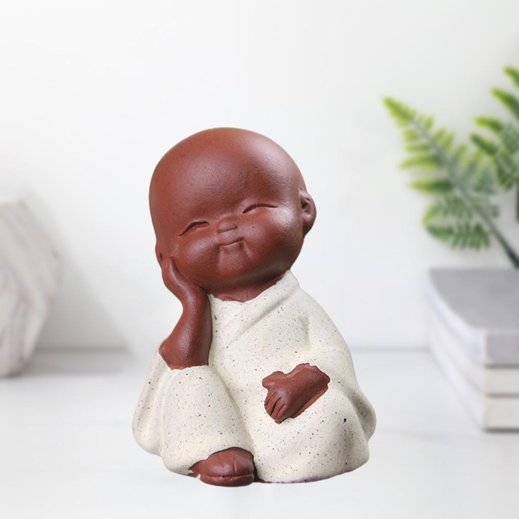 2X Mini Desk Decor Tea Craft Buddha Statue Monk Figurine Ceramic Bonsai White