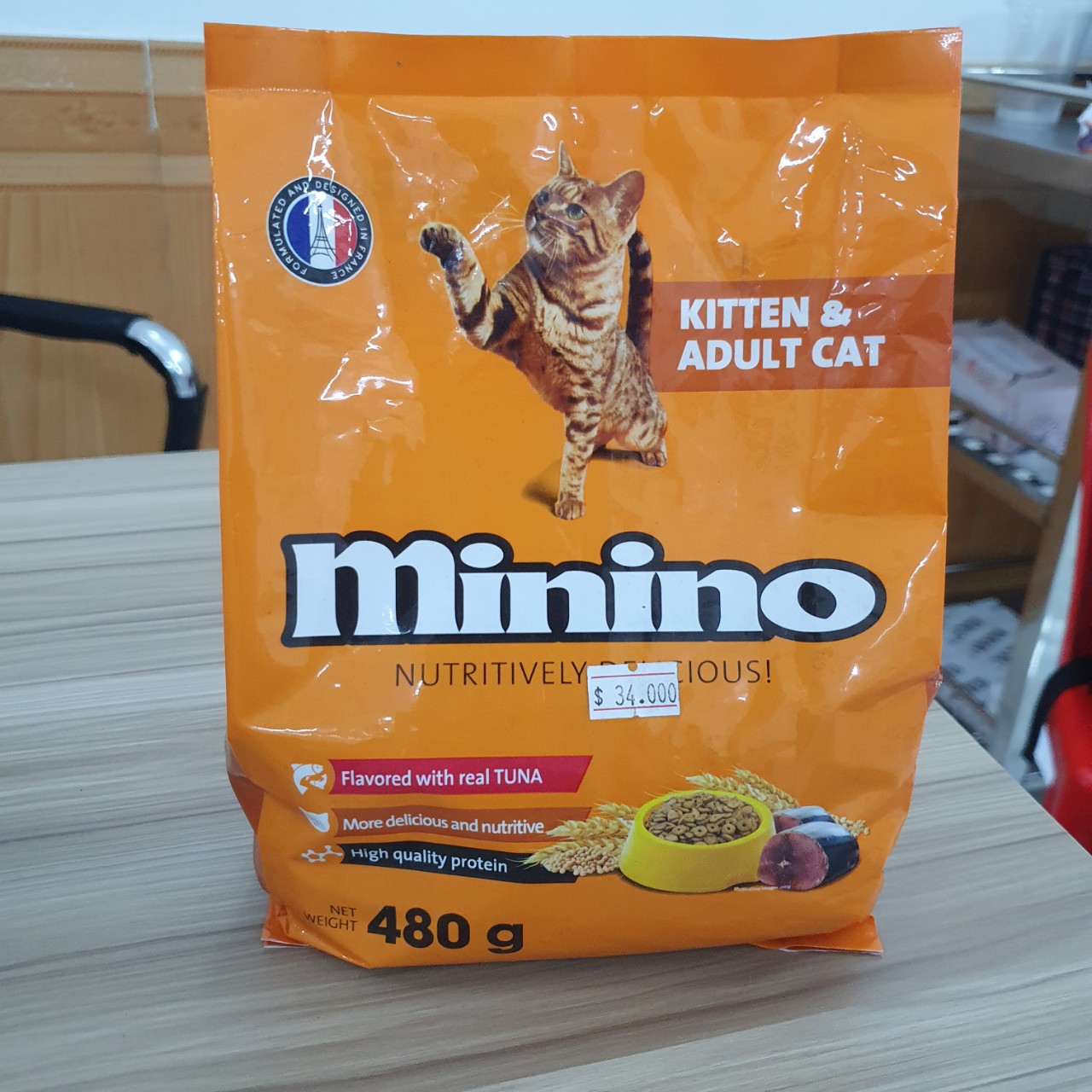 Thức ăn cho mèo con &amp; mèo trưởng thành Minino Tuna Flavored  vị cá ngừ gói 480g