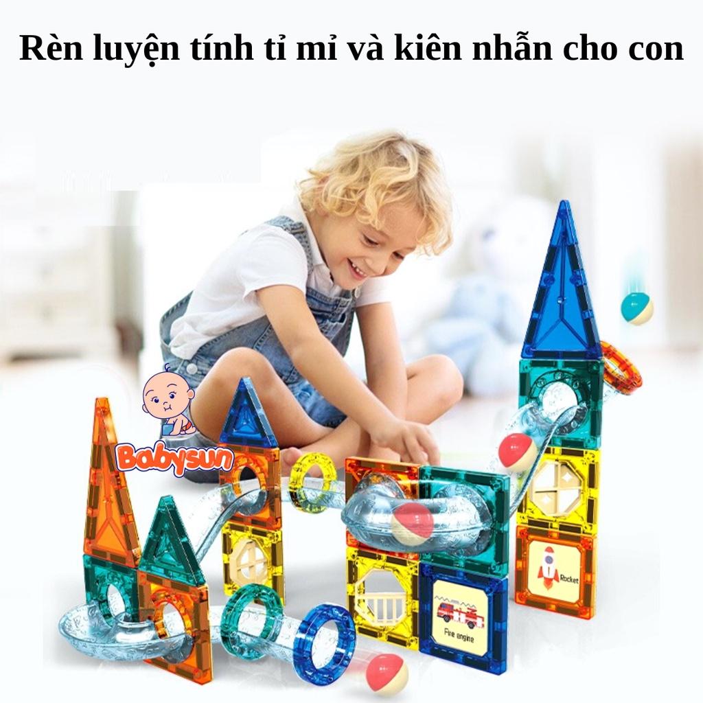 Đồ chơi ghép hình nam châm thả bóng- Magnetic building tiles -97 chi tiết - Đồ chơi xếp hình thông minh an toàn