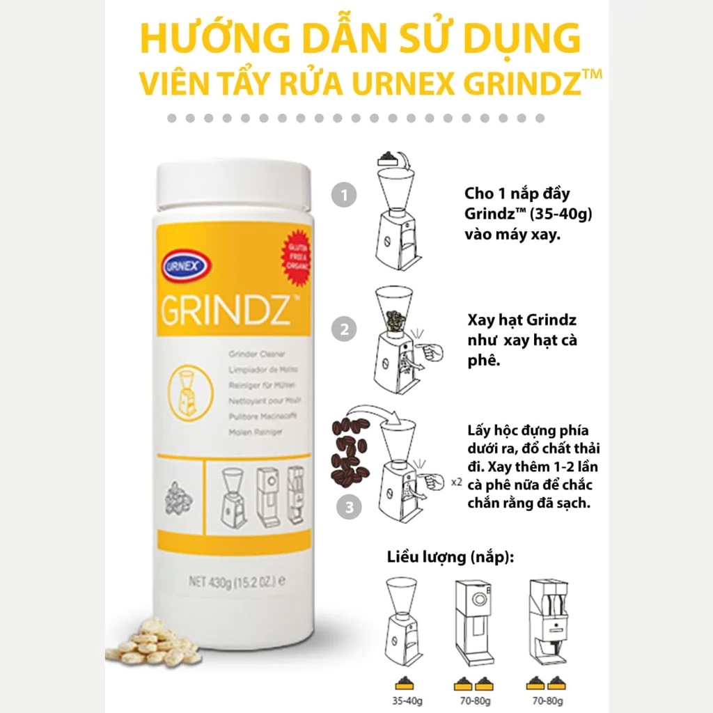 Viên vệ sinh máy xay cà phê Urnex Grindz