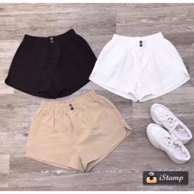 Quần short xẻ tà 2 khuy vạt bầu chất đũi