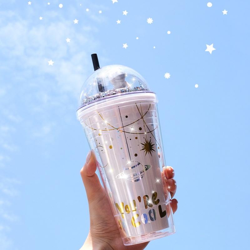 1 Không Gian Straw Cup Kawaii Hình Hoạt Hình Cốc Nhựa Trẻ Em Bé Trai Gái Cốc Nước Đáng Yêu Ly Nhà Bếp Drinkware Chai Nước