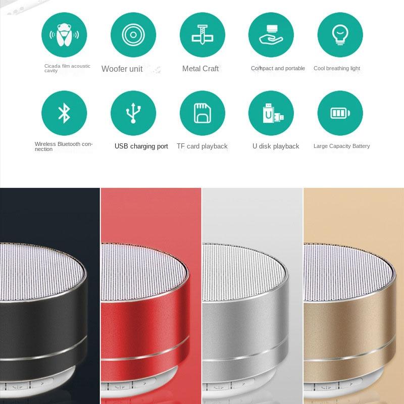 A10 Loa Bluetooth Không Dây Thép Nhỏ Súng Loa Siêu Trầm Mini Di Động Thẻ Quà Tặng Đĩa U TF Ngoài Trời Color: Blue