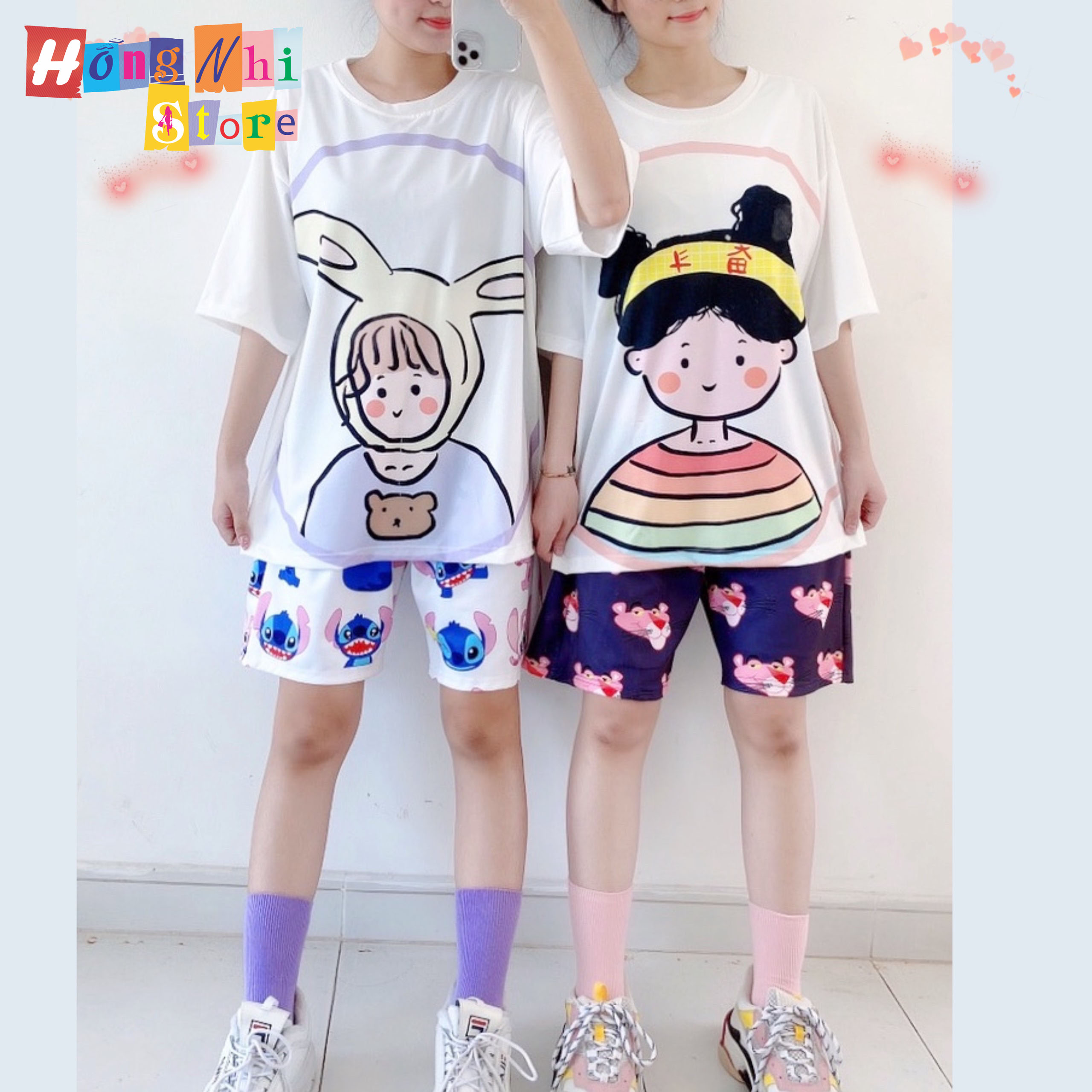 Quần Short Cartoon Unisex Màu Trắng - Quần Đùi Hoạt Hình Siêu Cute - MM