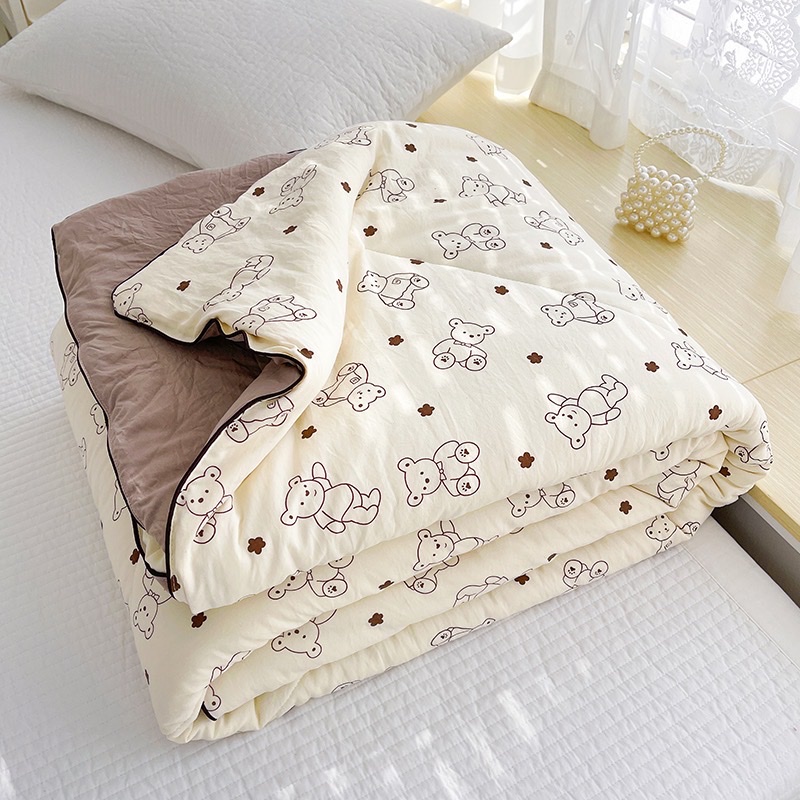 Chăn Hè Cotton Chần Bông Lidaco Home Nhiều Mẫu Lựa Chọn Khổ Rộng 2Mx2M3 - Đũi Gấu Kem