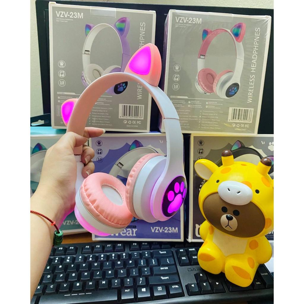 Tai nghe bluetooth có tai mèo cute, Có đèn led đổi màu (Tắt được nếu không muốn sử dụng), Headphone cao cấp