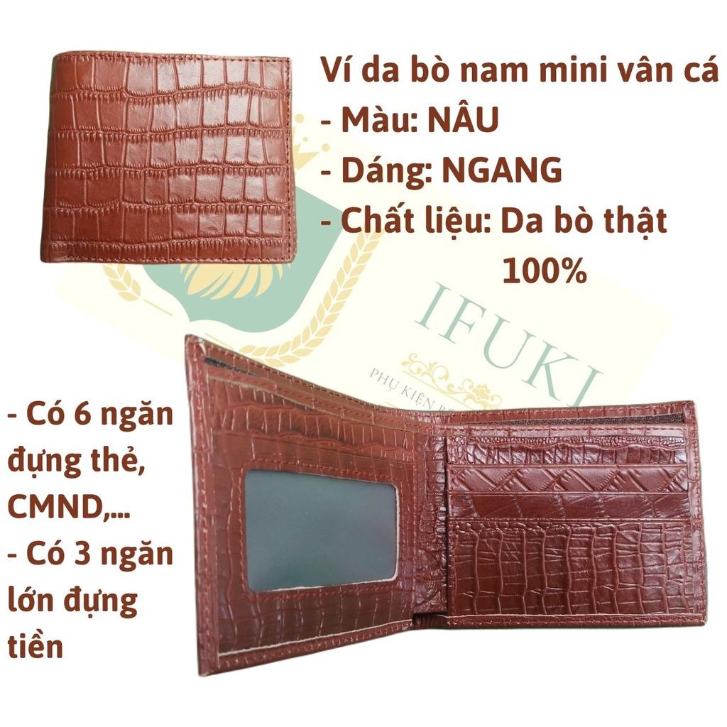 Ví da bò nam mini vân cá , làm từ da thật , nhỏ gọn , đẹp , dùng đựng thẻ , đựng tiền - Gồm 2 kiểu dáng đứng và ngang