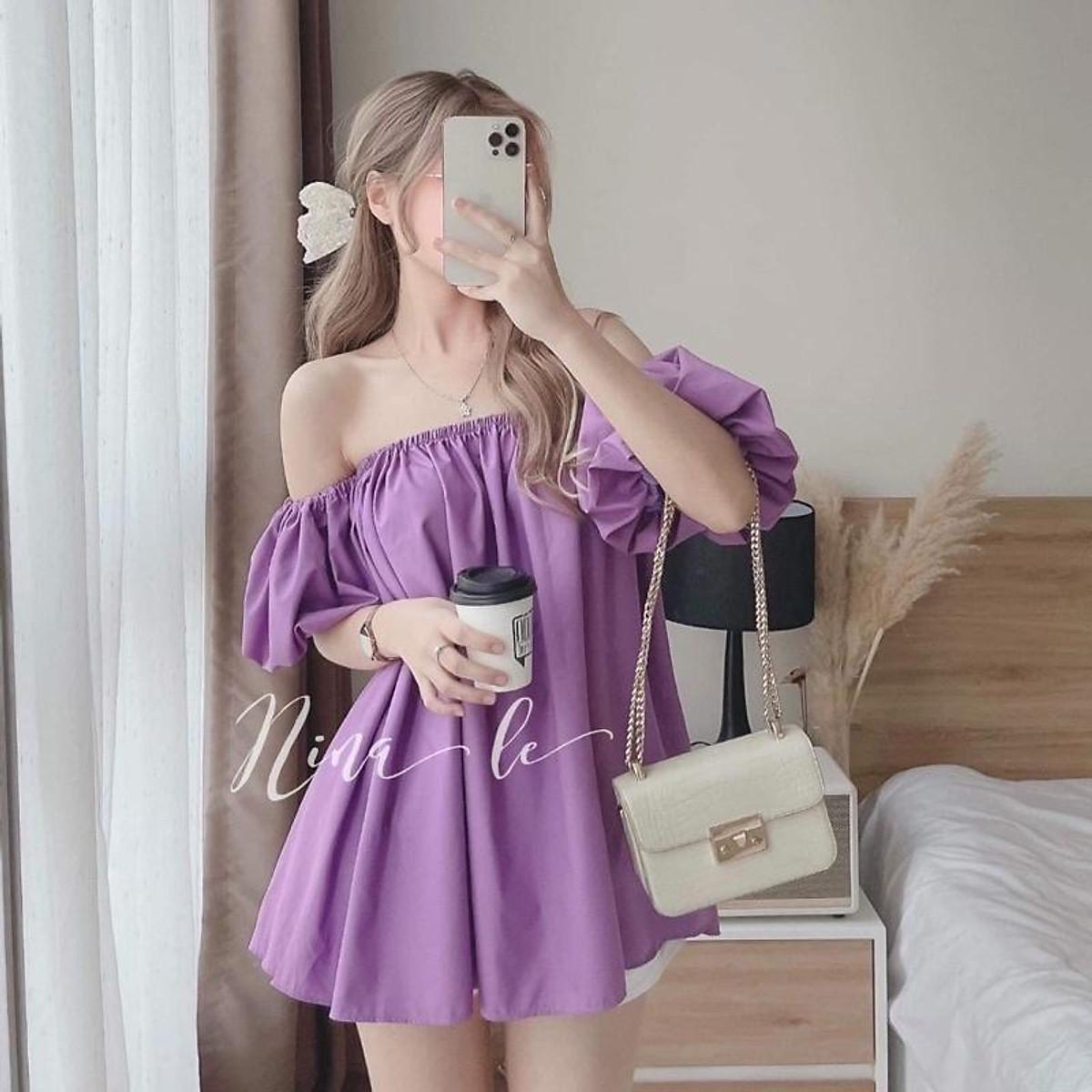 Áo bẹt vai mùa hè tay bí phồng xinh alohaboutique