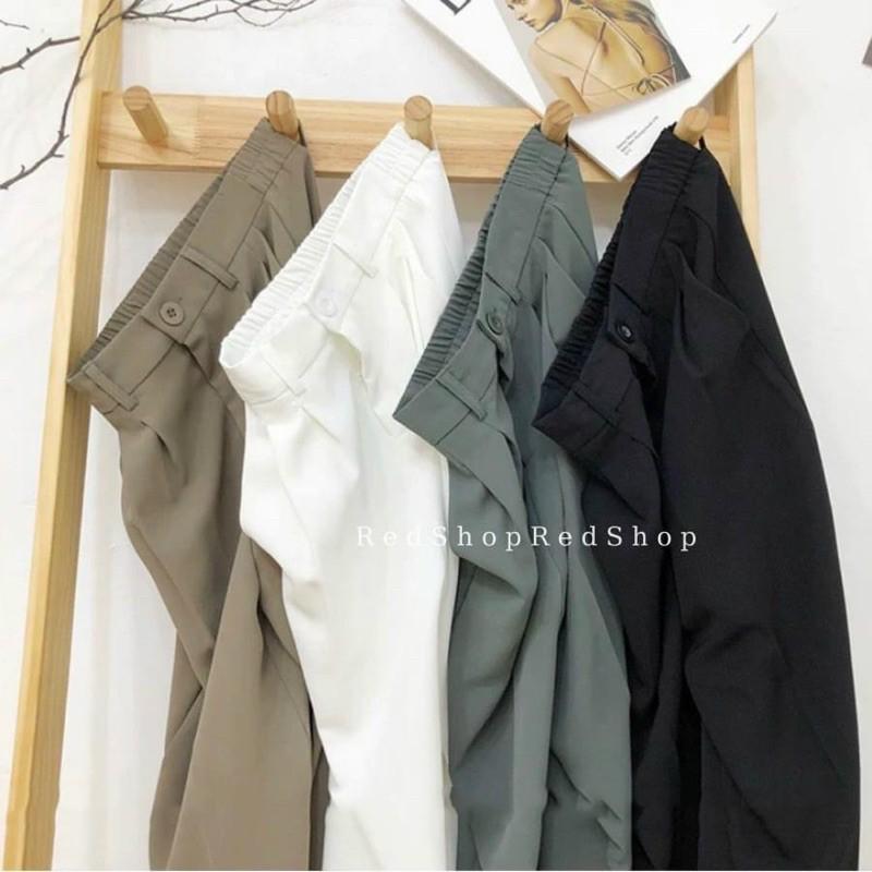 Quần suông ống rộng nữ cạp chun sau dáng dài khoá trước, vải mềm mịn chất đẹp