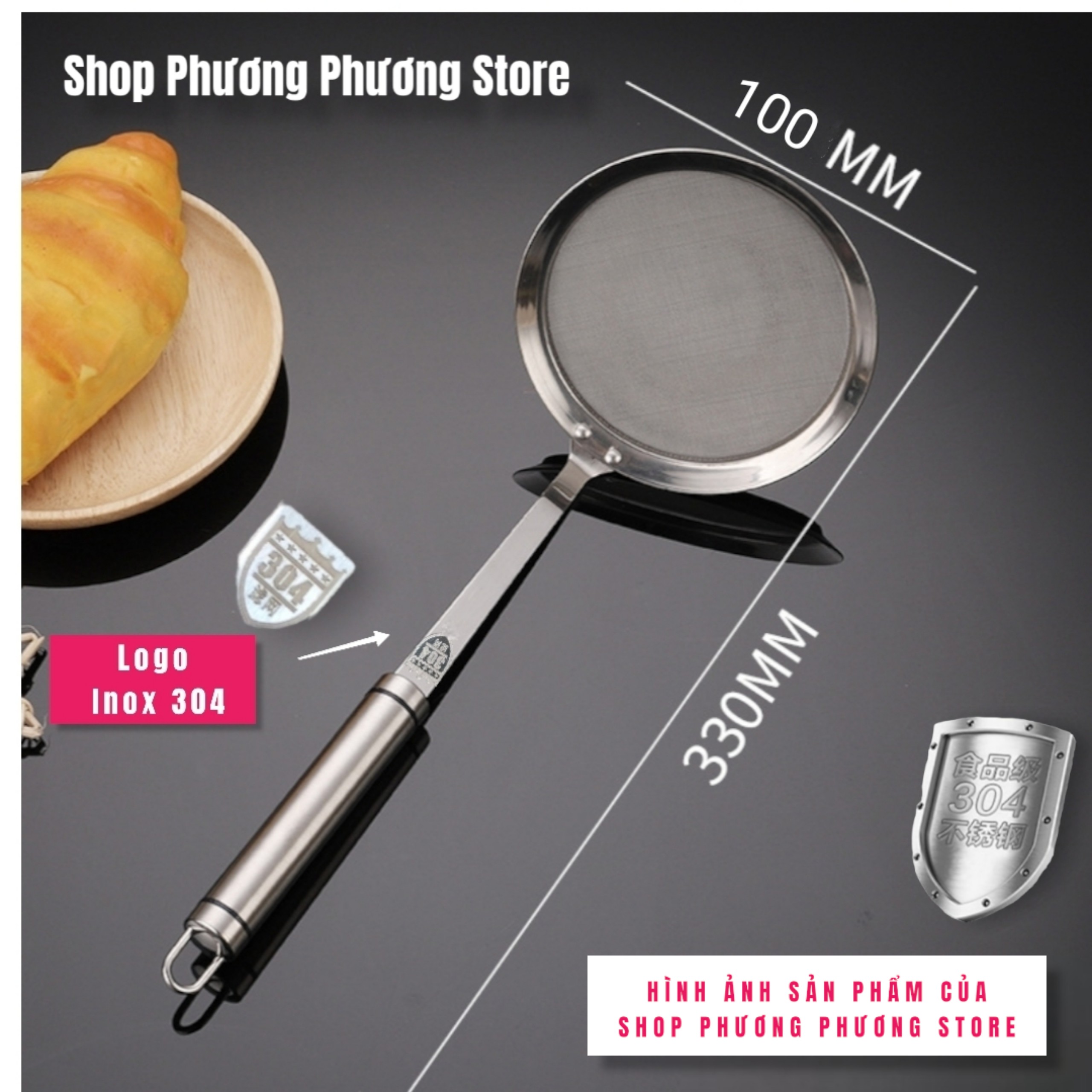 Vợt Vớt Bọt INOX 304 Cán INOX SIÊU ĐẸP CÓ IN hàng Cao cấp. Sản phẩm Vợt Size 3 Cỡ , Dụng cụ nhà bếp dùng vớt cặn, vớt xương