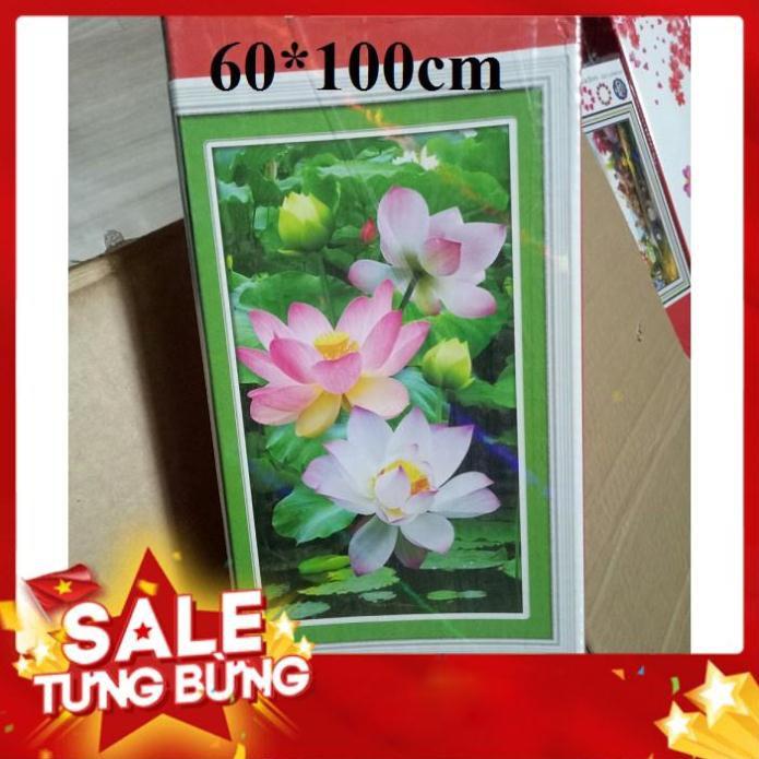 Tranh đính đá hoa sen tuyệt đẹp 60x100cm