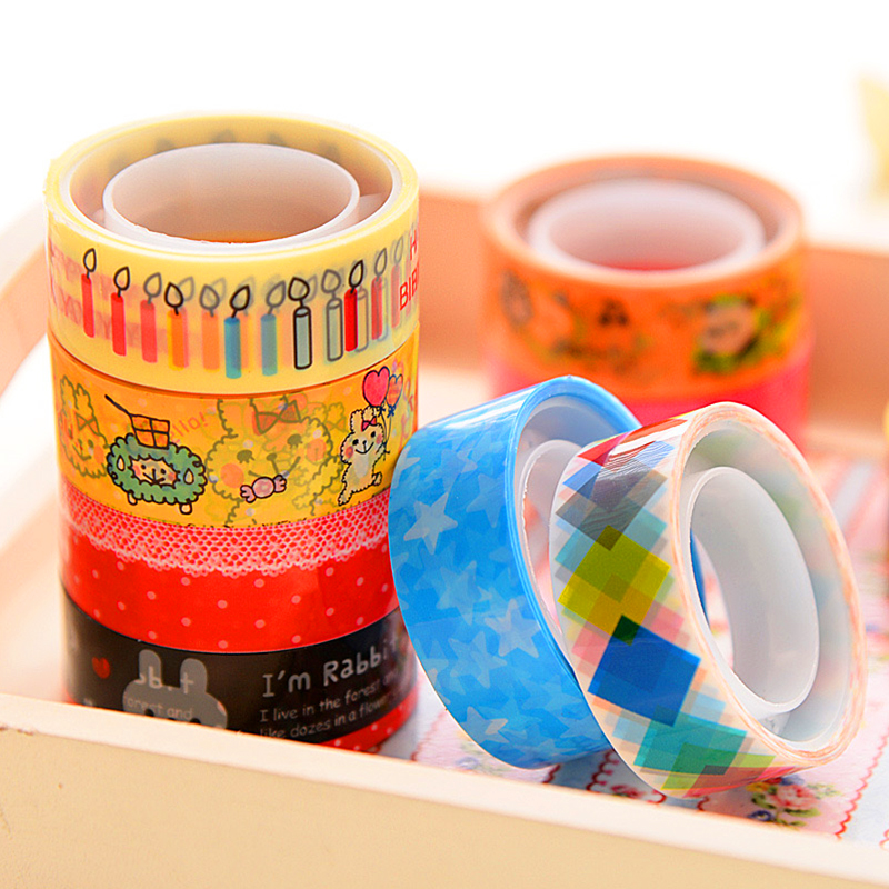 Set 10 cuộn băng keo trang trí đủ họa tiết hoạt hình nhiều màu sắc đáng yêu – H023