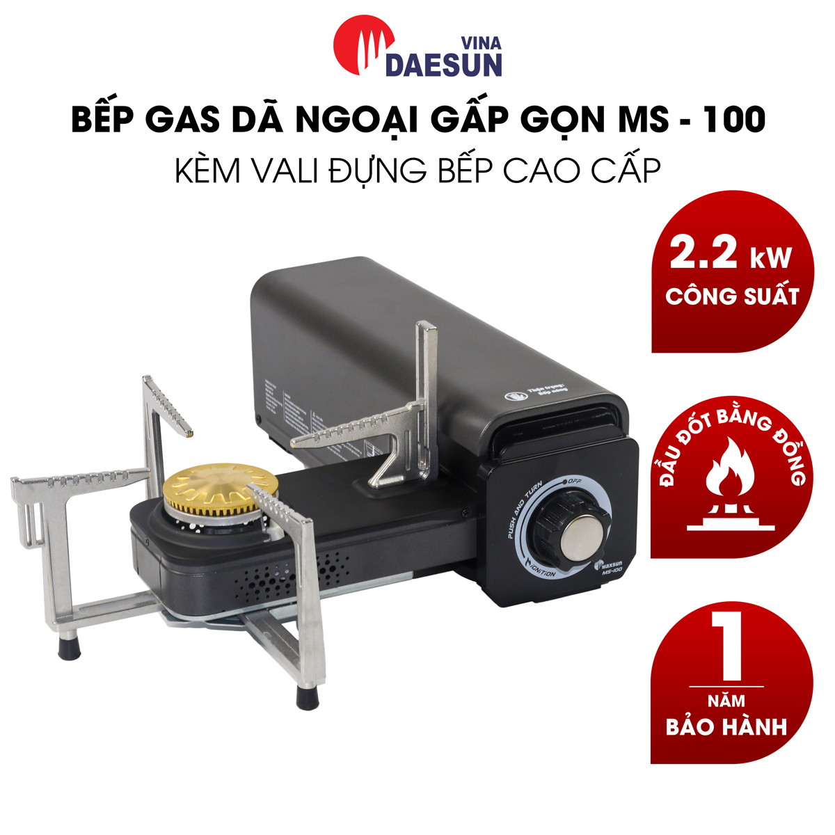 Bếp Ga Dã Ngoại Maxsun MS-100 - Công Suất 2200W | Thiết Kế Gấp Gọn | Đầu Đốt Bằng Đồng | Du Lịch, Dã Ngoại, Cắm Trại | Hàng Chính Hãng