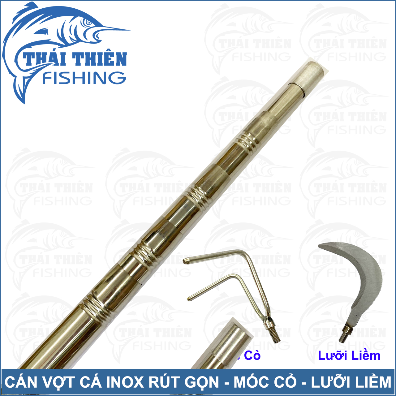 Cán vợt cá, cán gắn móc cỏ, cào lục bình Inox đầu ren trong 8ly dài 1m5 đến 6m có thể thu gọn