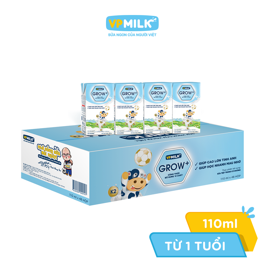 Sữa Tiệt Trùng Có Đường VPMilk Grow+ Hộp 110ml (Thùng 48 Hộp)