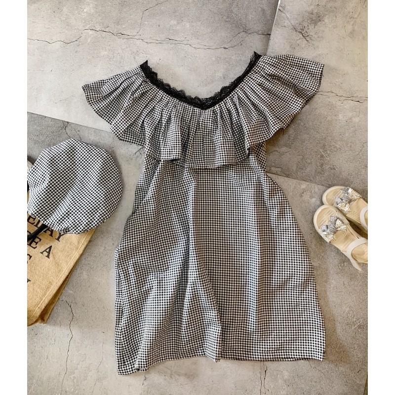 Đầm caro doll bèo+ nón