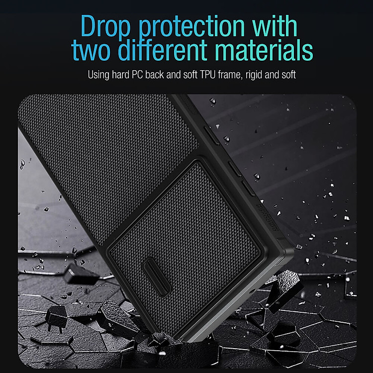 Ốp lưng vải nắp trượt camera cho Samsung Galaxy S23 Ultra hiệu Nillkin Textured S Case - nắp bảo vệ camera, thiết kế chất liệu nylon cho mặt lưng mềm mịn - Hàng nhập khẩu