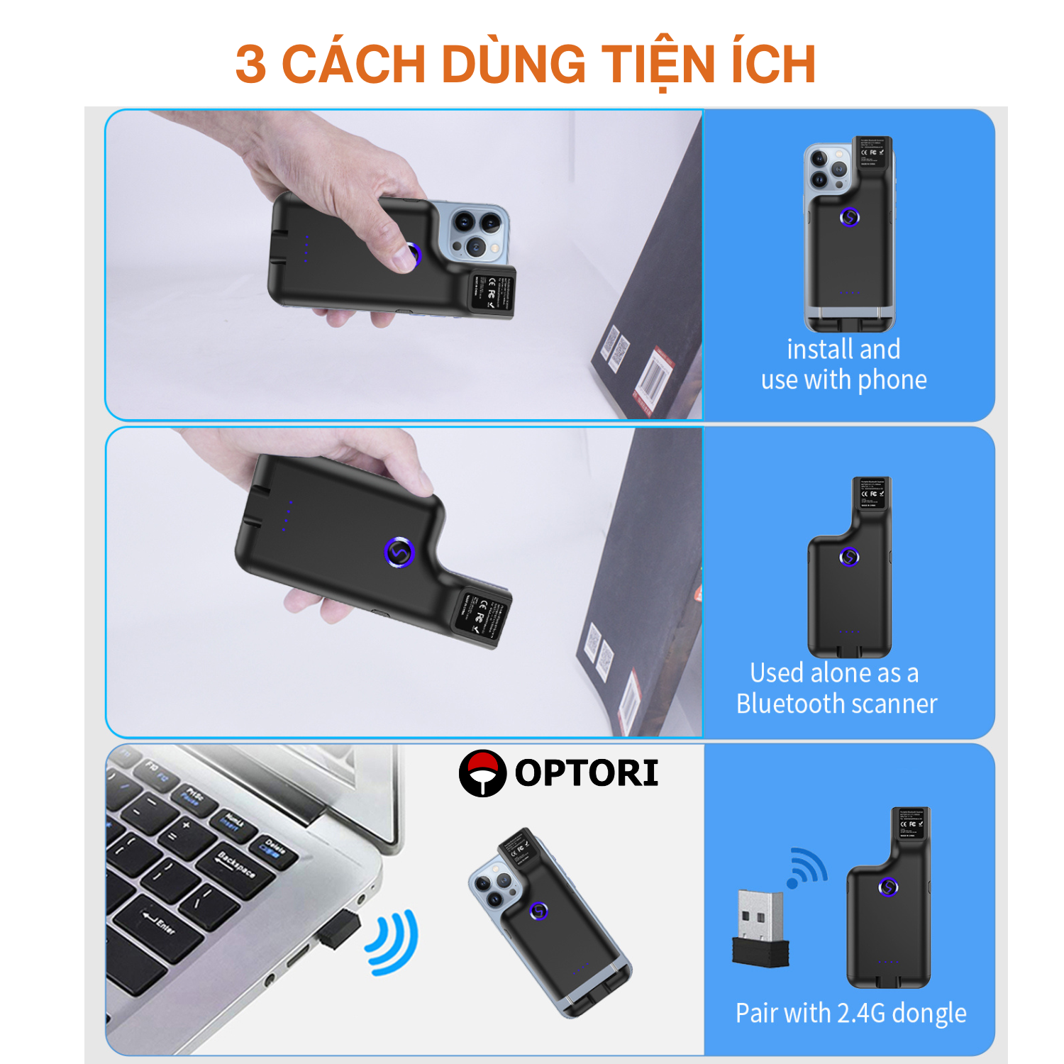 Máy quét mã vạch không dây – Máy quét mã vạch bluetooth – Clip Scanner OPTORI OPN4000 (hàng chính hãng)