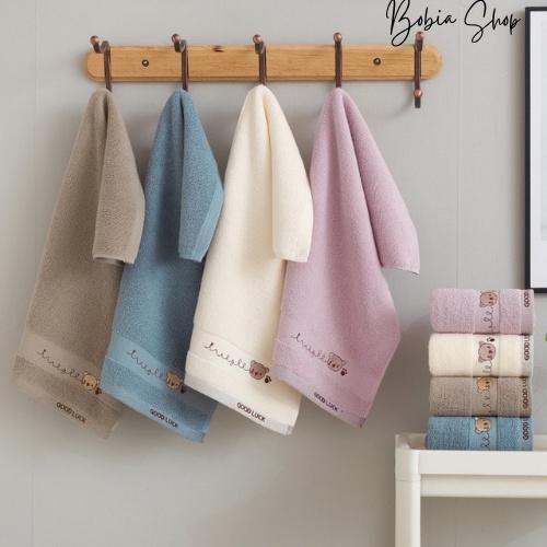 Khăn mặt cotton cho bé hình gấu nhỏ cute siêu dày dặn, siêu thấm hút, siêu mềm mại 50x25cm