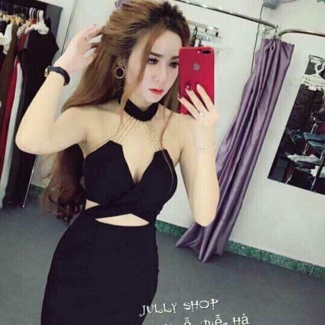 Đầm body cổ yếm dây xích sexy