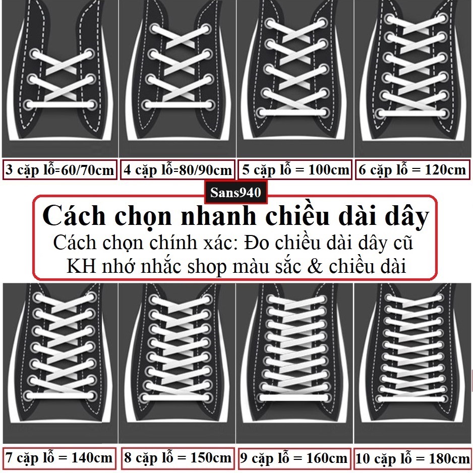 Dây giày sneaker thể thao tròn trơn chất dù ngắn 60cm 70cm dài 1m 1m6 1m8 Sans940