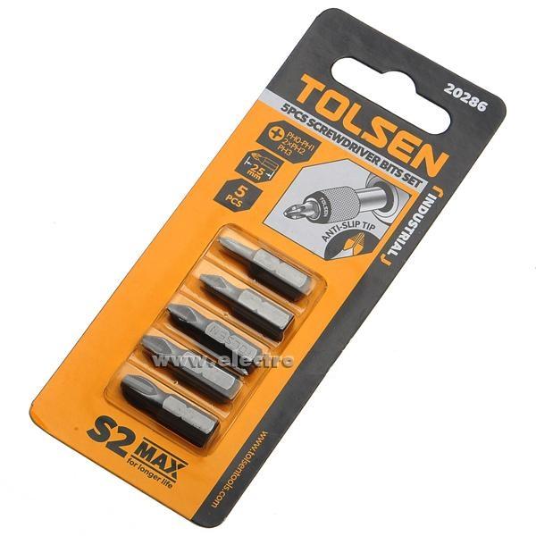 BỘ 5 ĐẦU VÍT CÔNG + "PH0-PH1-PH2 * 2-PH3 * 25MM TOLSEN 20286 - HÀNG CHÍNH HÃNG