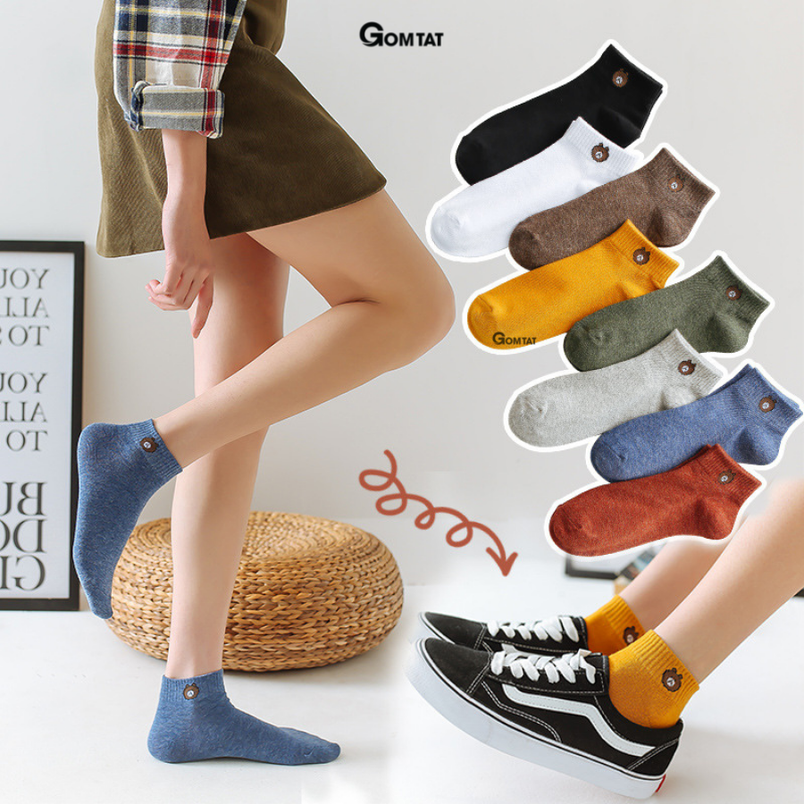 Vớ Nam Nữ Cổ Ngắn Vintage, Tất Cổ Ngắn Nam Nữ Mẫu Tất Gấu Dễ Thương - TATGAU-CB10