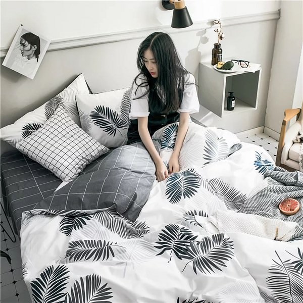 Bộ Chăn Ga Gối Cotton Đũi Model 2019 Muji CD1924 - Lá Cọ