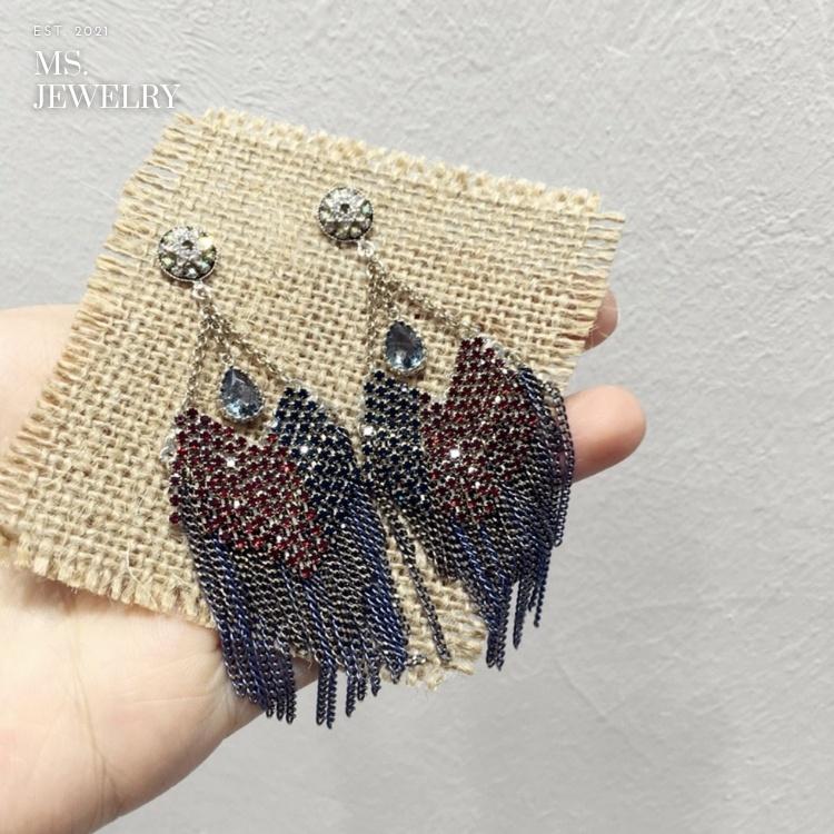 Khuyên Tai Dài Handmade Ms Jewelry Bạc S925 Đính Đá Phong Cách Cổ Điển