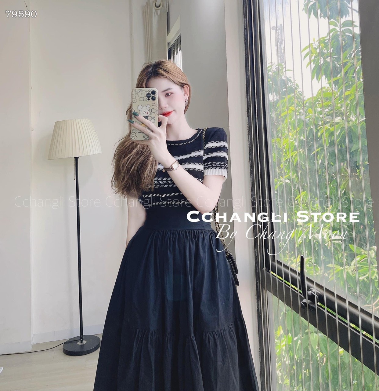 ÁO LEN DỆT KIM CROPTOP SỌC TAY NGẮN DẠO PHỐ DỰ TIỆC GIÁNG SINH NOEL