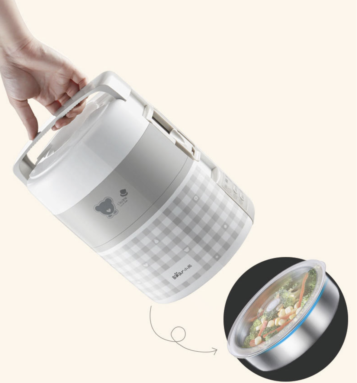 Hộp Cơm Điện Giữ Nhiệt Và Nấu Chín BEAR DFH-A20D1 3 Tầng Dung Tích 1.2 Lít Công Suất 270W - Hàng Nhập Khẩu
