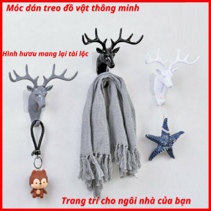 Móc dán tường treo đồ đa năng treo quần áo mũ chìa khóa decor trang trí nhà cửa hình đầu nai sừng hươu