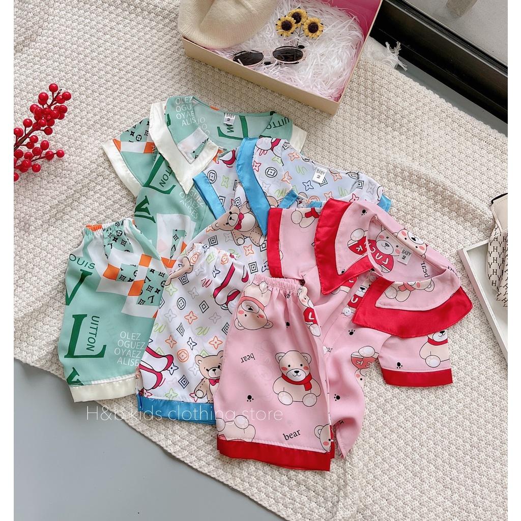 Đồ bộ bé gái, bộ pijama ngắn tay cho bé gái size 5-17kg chất lụa satin mềm mát