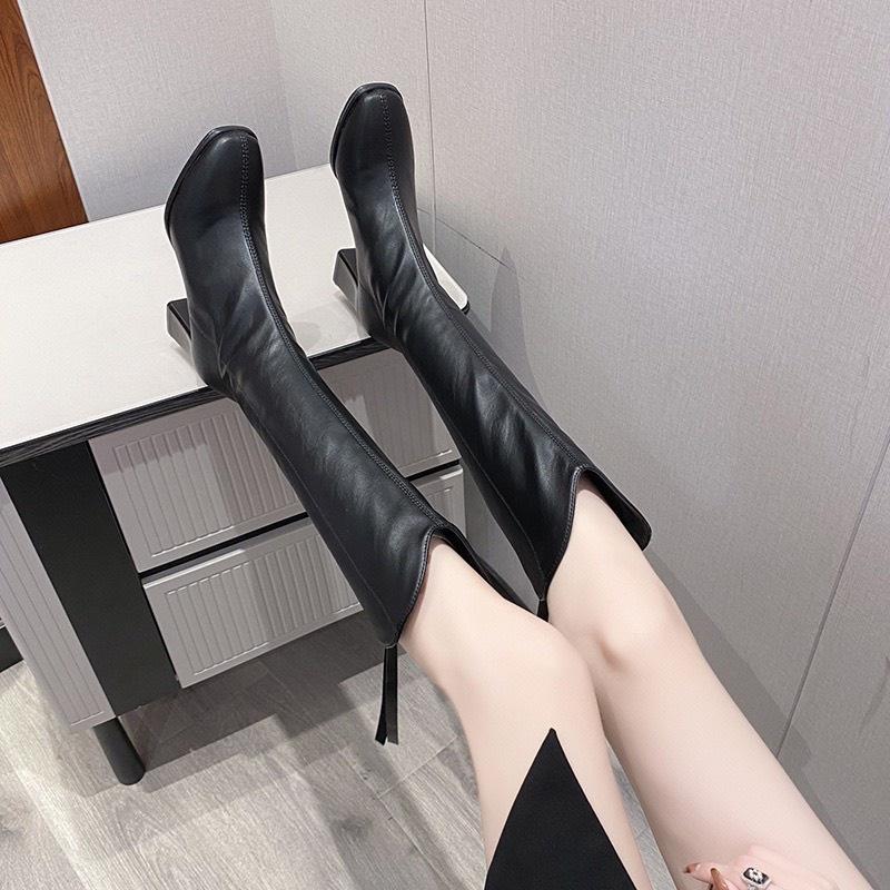 Bốt đùi nữ cao cổ V khoá sau da mềm gót thấp 5p ulzzang,Boot này lên chân sang chảnh,lót lông ấm hàng sịn loại 1 fullbox