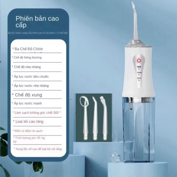 [HÀNG LOẠI 1 XỊN] Tăm Nước Oral Irrigator Nội Địa Máy Tăm Nước Cầm Tay Vệ Sinh Răng 4 Đầu Tăm Bình Chứa 220ML Tăm Nước Mini