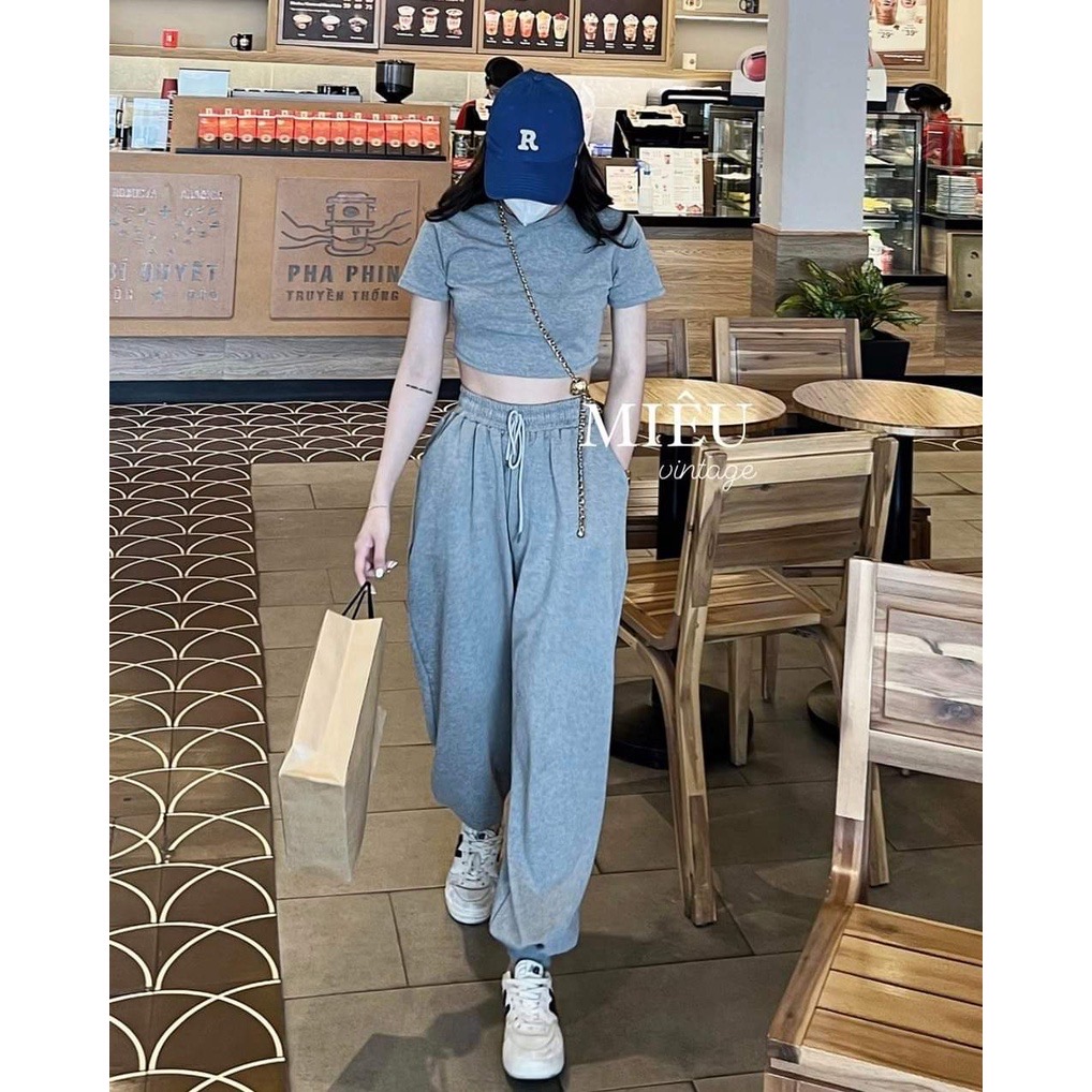 Set Bộ Áo Croptop Quần Jogger Nữ