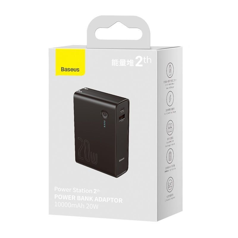 Củ sạc nhanh kiêm pin sạc dự phòng Baseus Power Station 2 Power Bank Adaptor 10000mAh 20W PD/QC3.0 (10000mAh, Type C/USB Quick Charge, Travel Charger &amp; Powerbank)- PPNL- Hàng chính hãng