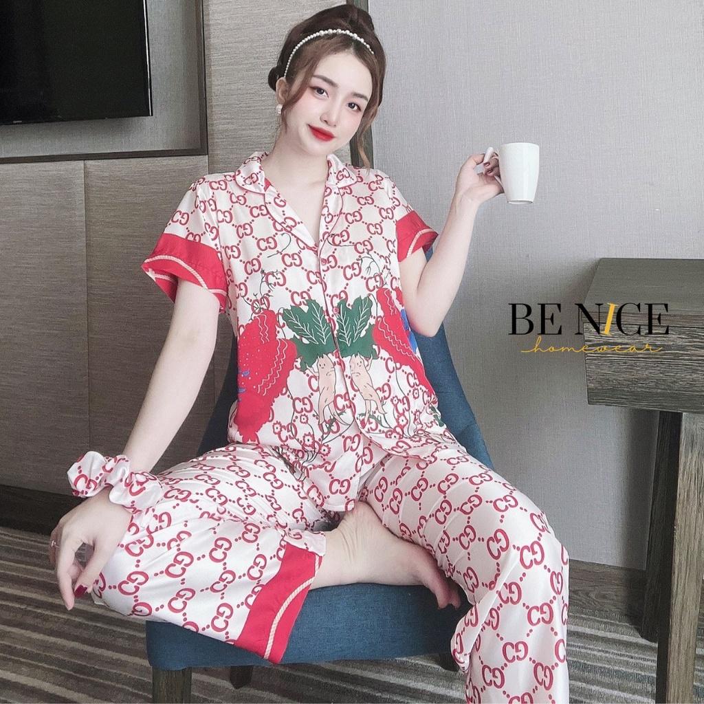 Bộ pijama tay ngắn quần dài họa tiết lạ mắt tặng kèm cột tóc Be Nice Homewear