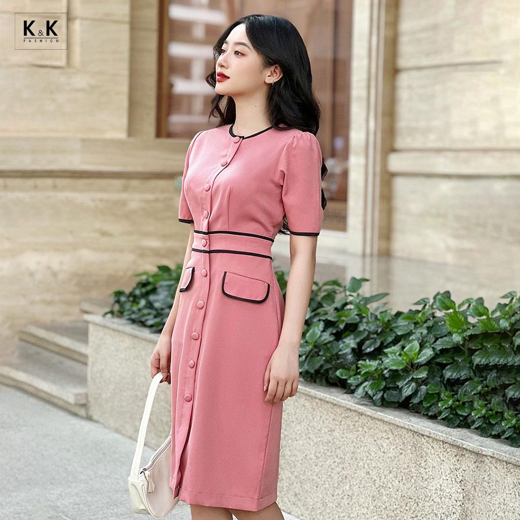 Đầm Công Sở Nữ Viền Đen Phối Nút K&amp;K Fashion KK119-31 Chất Liệu Kalan