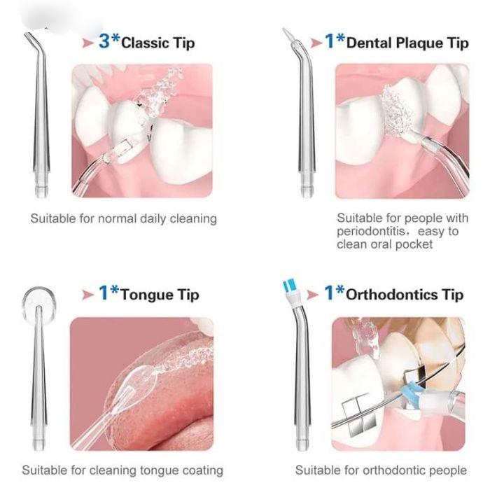 MÁY TÂM NƯỚC Oral Irrigator 4 Đầu Xit Cằm Tay Vệ Sinh Răng Miệng
