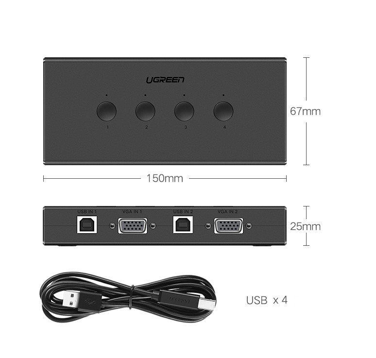 Bộ chuyển tín hiệu 2 CPU dùng 1 màn hình KVM Switch USB Ugreen 50280 - Hàng Chính Hãng