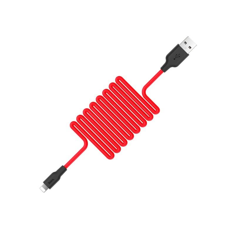 Cáp sạc Lightning Hoco X21 hỗ trợ sạc nhanh dây silicone dài 1m cho điện thoại iPhone/ iPad - Đỏ- Hàng chính hãng