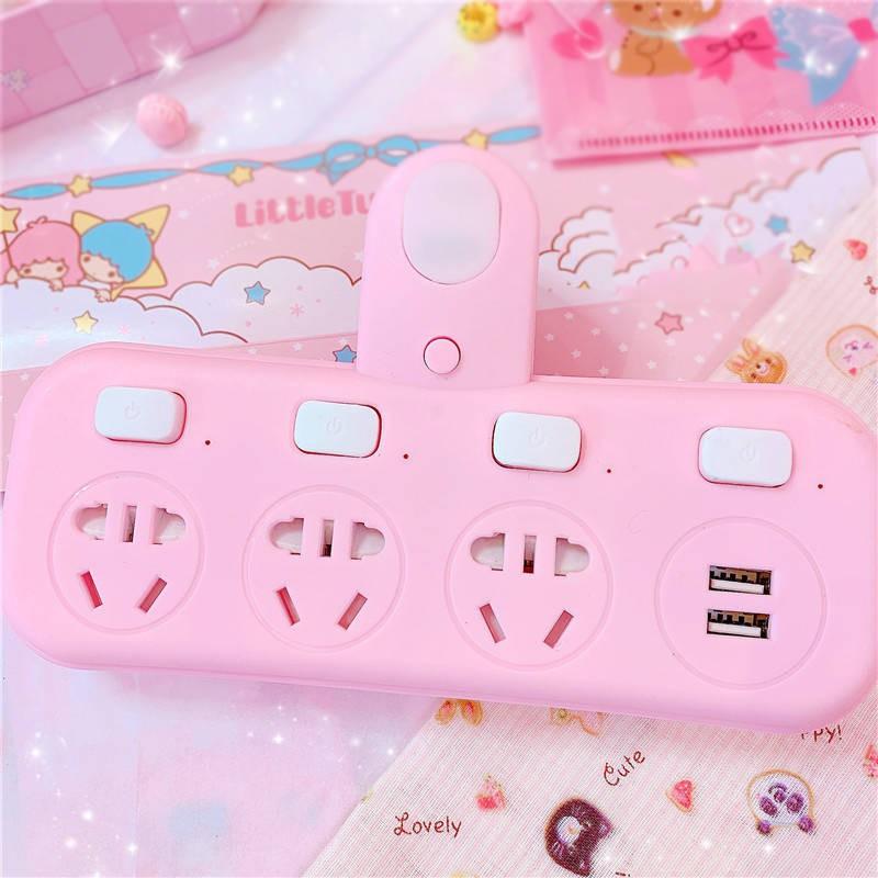 Pink Girl Heart Hộ gia đình, Turn, Pickup Ký túc xá Ổ cắm, Đèn ngủ chuyển đổi, Ổ cắm sạc nhanh USB, khớp, 4 ổ cắm cắm,