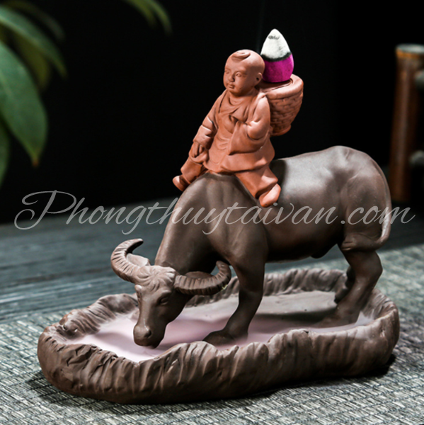 Thác khói TIỂU LINH ĐỒNG ngồi trên lưng trâu 16.5cm